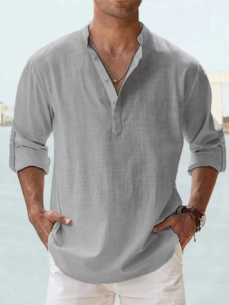 Camicia da uomo in cotone e lino