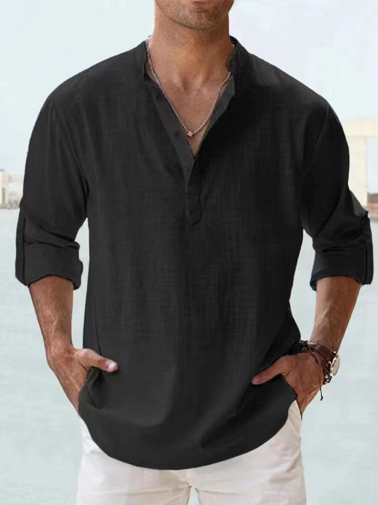 Camicia da uomo in cotone e lino