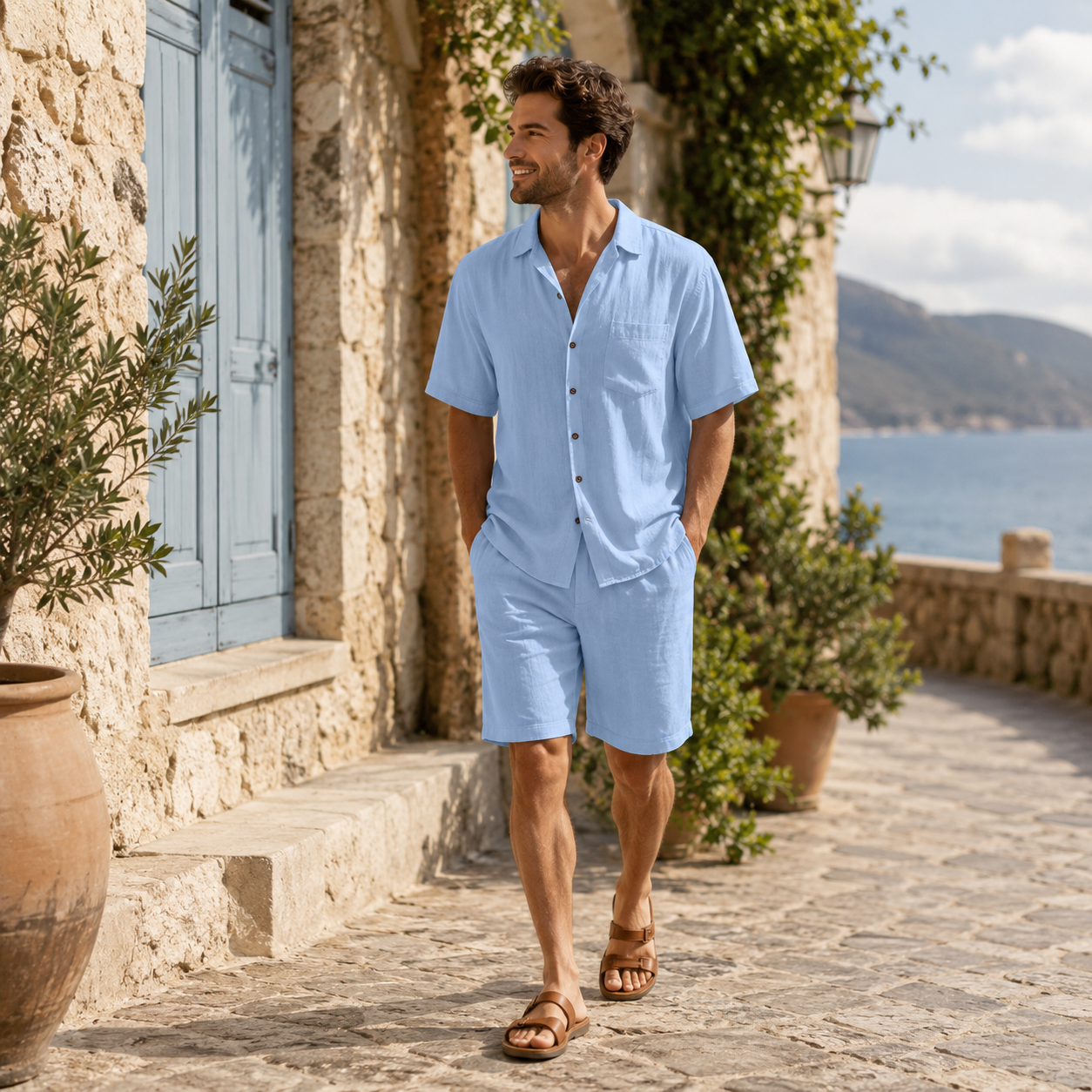 Completo Uomo Riviera – Camicia e Bermuda in Lino