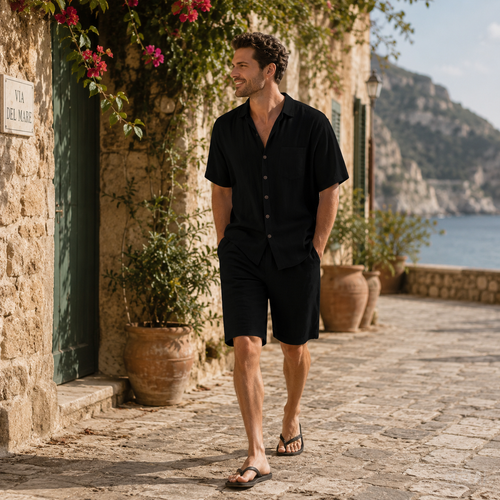 Completo Uomo Riviera – Camicia e Bermuda in Lino